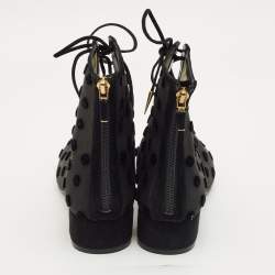 Pre Owned Dior Black Lace and Suede Naughtily D Ankle Length Boots Size 38.5