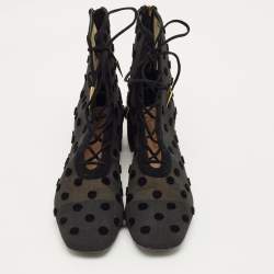 Pre Owned Dior Black Lace and Suede Naughtily D Ankle Length Boots Size 38.5