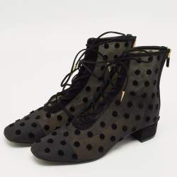 Pre Owned Dior Black Lace and Suede Naughtily D Ankle Length Boots Size 38.5