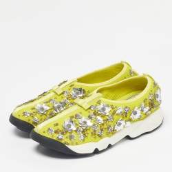 Pre Owned Dior Yellow Mesh Crystal Embellished Fusion Slip On Sneakers Size 39.5
