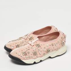 Pre Owned Dior Pink Mesh Fusion Slip On Sneakers Size 40