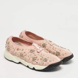 Pre Owned Dior Pink Mesh Fusion Slip On Sneakers Size 40