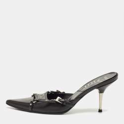 Pre Owned Dior Black Leather Pointed Toe Mules Size 36.5