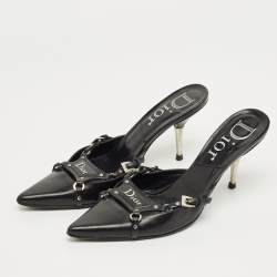 Pre Owned Dior Black Leather Pointed Toe Mules Size 36.5