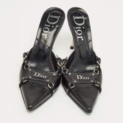 Pre Owned Dior Black Leather Pointed Toe Mules Size 36.5