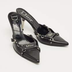 Pre Owned Dior Black Leather Pointed Toe Mules Size 36.5