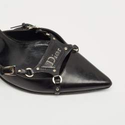Pre Owned Dior Black Leather Pointed Toe Mules Size 36.5