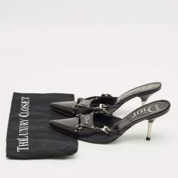 Pre Owned Dior Black Leather Pointed Toe Mules Size 36.5