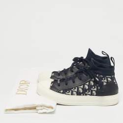 Pre Owned Dior Navy Blue Knit Fabric and Leather Walk'n'Dior Mid Top Sneakers Size 38