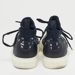 Pre Owned Dior Navy Blue Knit Fabric and Leather Walk'n'Dior Mid Top Sneakers Size 38