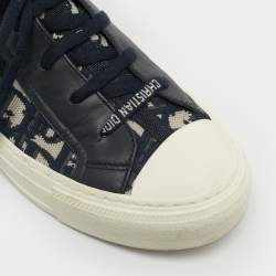 Pre Owned Dior Navy Blue Knit Fabric and Leather Walk'n'Dior Mid Top Sneakers Size 38