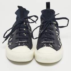 Pre Owned Dior Navy Blue Knit Fabric and Leather Walk'n'Dior Mid Top Sneakers Size 38
