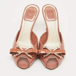 Pre Owned Dior Burgundy Leather  Bow Peep Toe Slide Sandals Size 36.5
