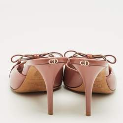 Pre Owned Dior Burgundy Leather  Bow Peep Toe Slide Sandals Size 36.5