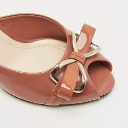 Pre Owned Dior Burgundy Leather  Bow Peep Toe Slide Sandals Size 36.5