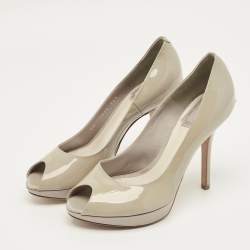Pre Owned Dior Grey Patent Leather Peep Toe Platform Pumps Size 36.5