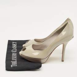 Pre Owned Dior Grey Patent Leather Peep Toe Platform Pumps Size 36.5