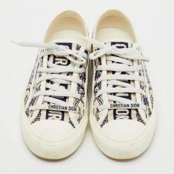 Pre Owned Dior Navy Blue/White Embroidered Canvas Walk'n'Dior Low Top Sneakers Size 37.5