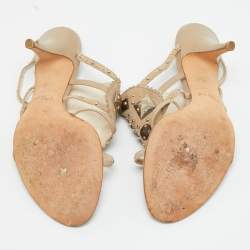Pre Owned Dior Beige Leather and Suede Studded Embellish Slide Sandals Size 36