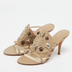 Pre Owned Dior Beige Leather and Suede Studded Embellish Slide Sandals Size 36