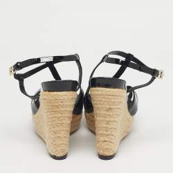 Pre Owned Dior Black Patent Strappy Wedge Sandals Size 36