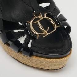 Pre Owned Dior Black Patent Strappy Wedge Sandals Size 36