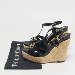 Pre Owned Dior Black Patent Strappy Wedge Sandals Size 36