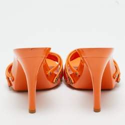 Pre Owned Dior Orange/Beige Monogram Canvas and Leather Slide Sandals Size 40