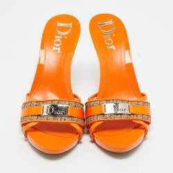 Pre Owned Dior Orange/Beige Monogram Canvas and Leather Slide Sandals Size 40