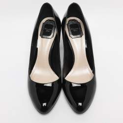 Pre Owned Dior Black Patent Leather Embellished Block Heel Pumps Size 39.5