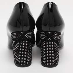 Pre Owned Dior Black Patent Leather Embellished Block Heel Pumps Size 39.5