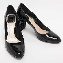 Pre Owned Dior Black Patent Leather Embellished Block Heel Pumps Size 39.5