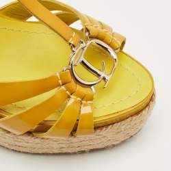 Pre Owned Dior Yellow Patent Leather CD T-Strap Espadrille Wedge Sandals Size 35.5