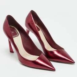 Pre Owned Dior Burgundy Patent Leather Dioressence Pointed Toe Pumps Size 37.5