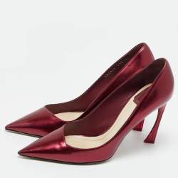 Pre Owned Dior Burgundy Patent Leather Dioressence Pointed Toe Pumps Size 37.5