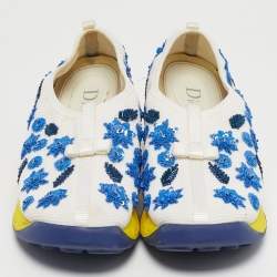 Pre Owned Dior White/Blue Mesh Embellished Fusion Sneakers Size 37