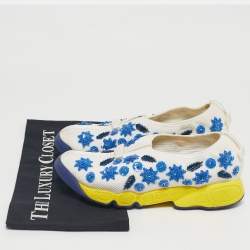 Pre Owned Dior White/Blue Mesh Embellished Fusion Sneakers Size 37