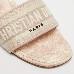 Pre Owned Dior Pink Embroidered Canvas Dway Slide Sandals Size 42