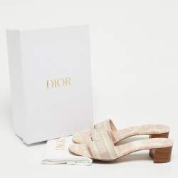 Pre Owned Dior Pink Embroidered Canvas Dway Slide Sandals Size 42