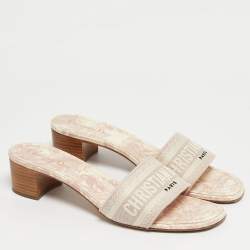 Pre Owned Dior Pink Embroidered Canvas Dway Slide Sandals Size 42