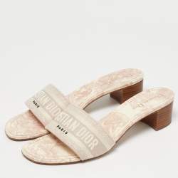 Pre Owned Dior Pink Embroidered Canvas Dway Slide Sandals Size 42