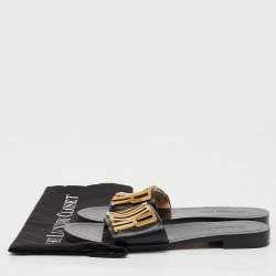 Pre Owned Dior Black Leather Diorevolution Logo Flat Slide Sandals Size 39