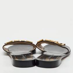 Pre Owned Dior Black Leather Diorevolution Logo Flat Slide Sandals Size 39