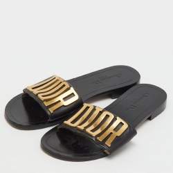Pre Owned Dior Black Leather Diorevolution Logo Flat Slide Sandals Size 39