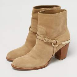 Pre Owned Dior Beige Suede Ankle Length Boots Size 36.5