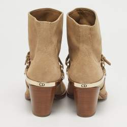 Pre Owned Dior Beige Suede Ankle Length Boots Size 36.5
