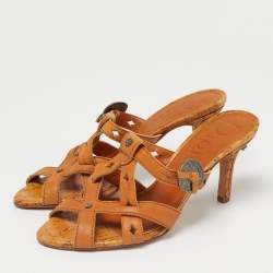 Pre Owned Dior Brown Leather Strappy Mules Size 36.5