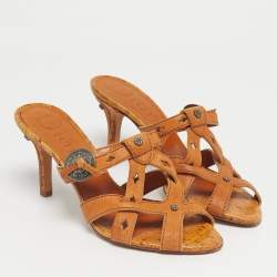 Pre Owned Dior Brown Leather Strappy Mules Size 36.5
