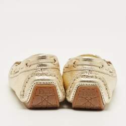 Pre Owned Dior Gold Leather CD Logo Slip On Loafers Size 39