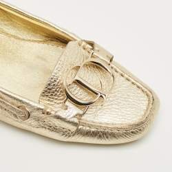 Pre Owned Dior Gold Leather CD Logo Slip On Loafers Size 39